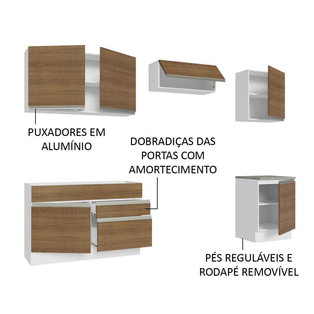 Armário de Cozinha Completa 260cm Branco/Rustic Glamy Madesa 05