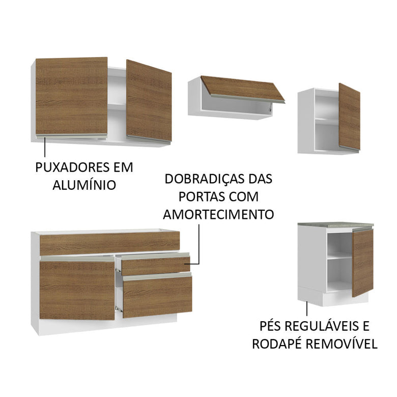 Armário de Cozinha Completa 260cm Branco/Rustic Glamy Madesa 05