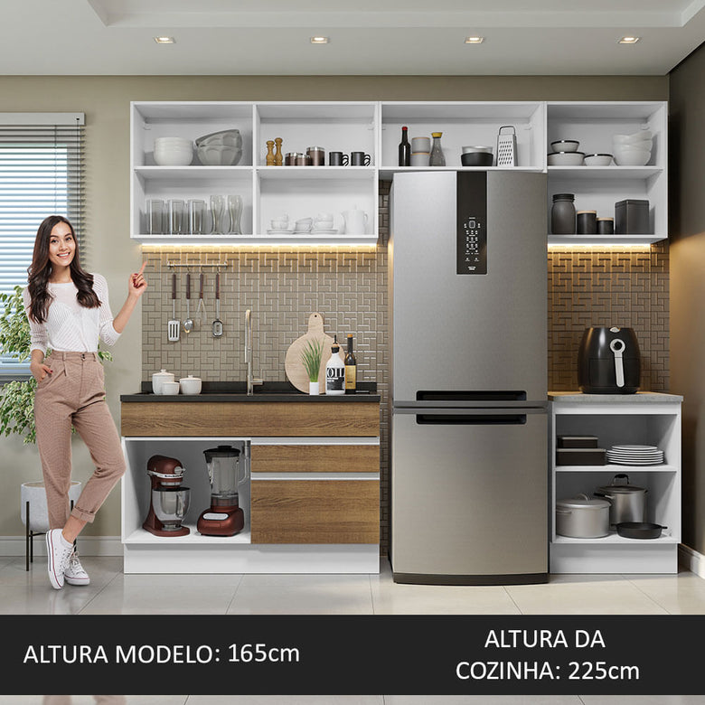 Armário de Cozinha Completa 260cm Branco/Rustic Glamy Madesa 05