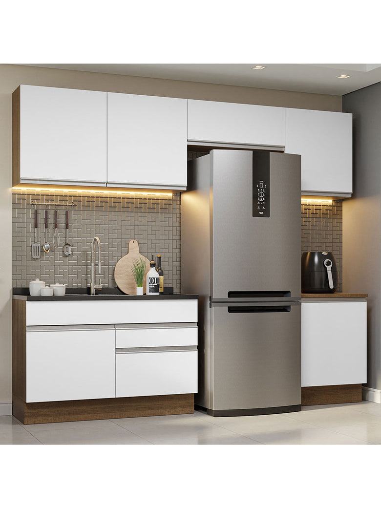 Armário de Cozinha Completa 260cm Rustic/Branco Glamy Madesa 05