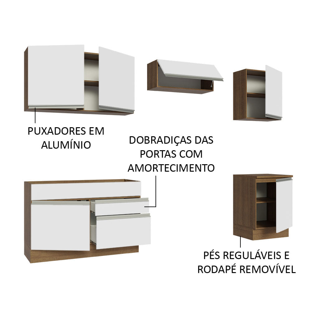 Armário de Cozinha Completa 260cm Rustic/Branco Glamy Madesa 05