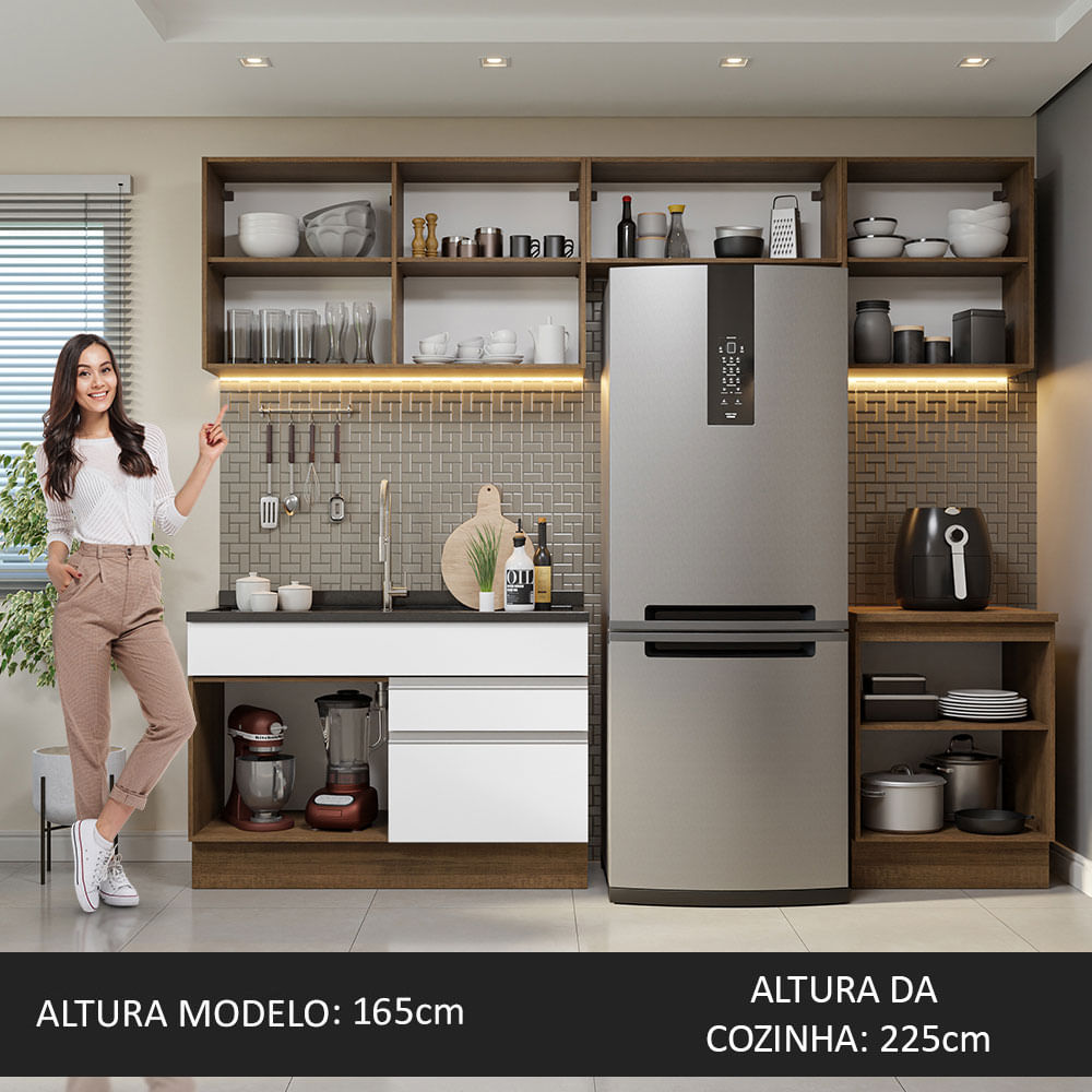 Armário de Cozinha Completa 260cm Rustic/Branco Glamy Madesa 05