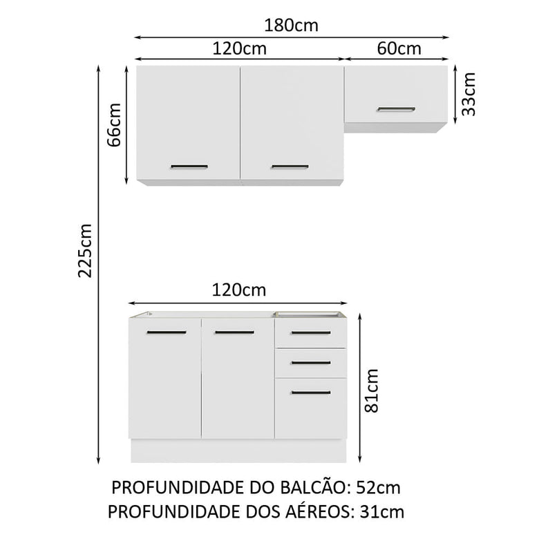 Armário de  Cozinha Compacta 180cm Branco Agata Madesa 09