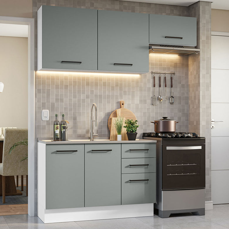 Armário de  Cozinha Compacta 180cm Branco/Cinza Agata Madesa 09