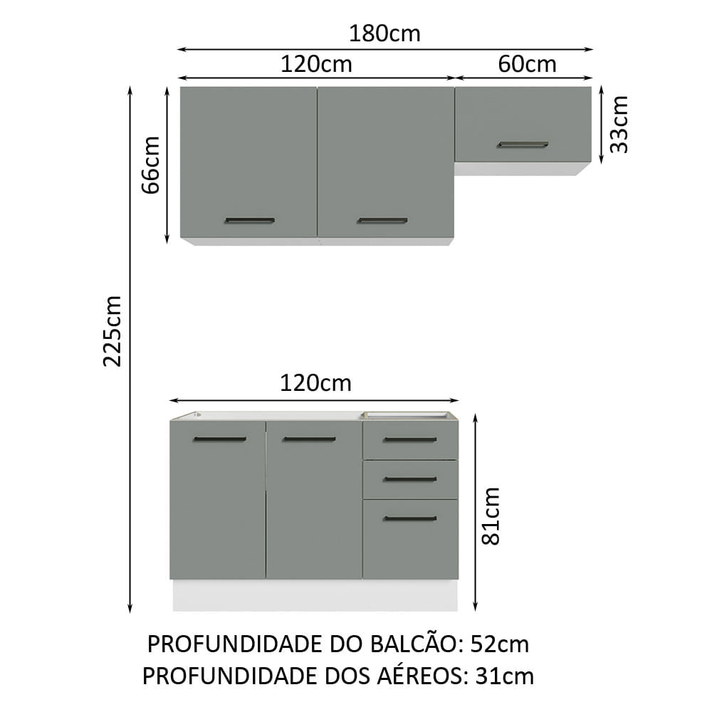 Armário de  Cozinha Compacta 180cm Branco/Cinza Agata Madesa 09