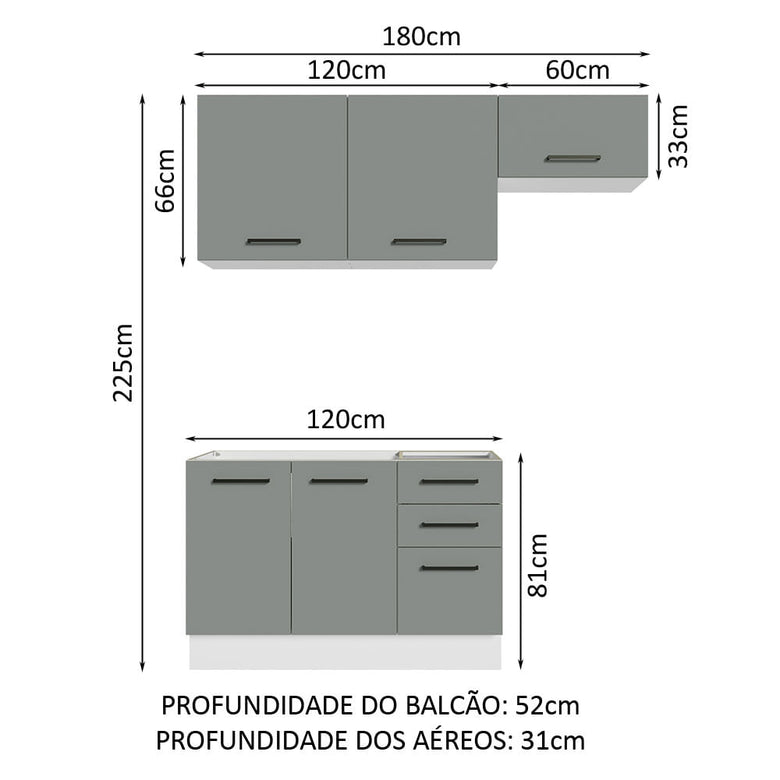 Armário de  Cozinha Compacta 180cm Branco/Cinza Agata Madesa 09