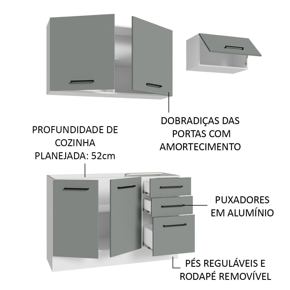 Armário de  Cozinha Compacta 180cm Branco/Cinza Agata Madesa 09