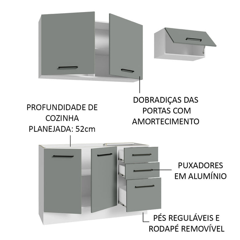 Armário de  Cozinha Compacta 180cm Branco/Cinza Agata Madesa 09
