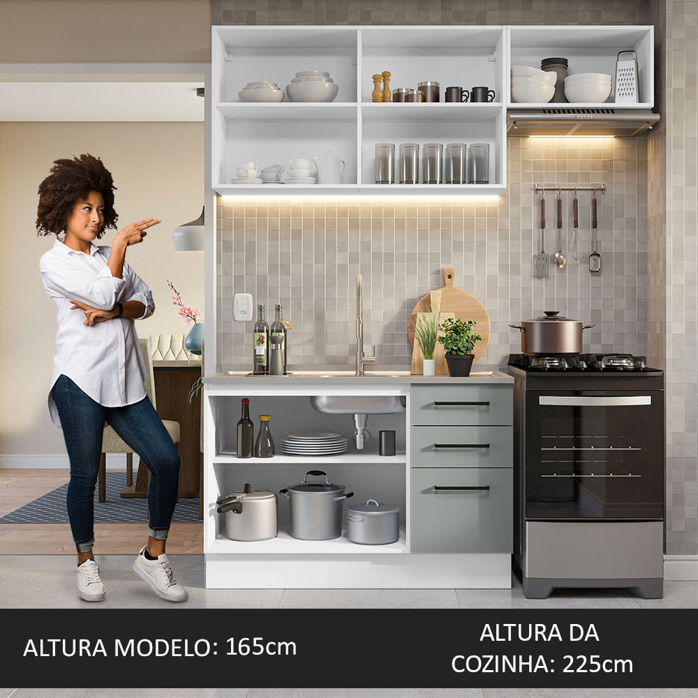 Armário de  Cozinha Compacta 180cm Branco/Cinza Agata Madesa 09