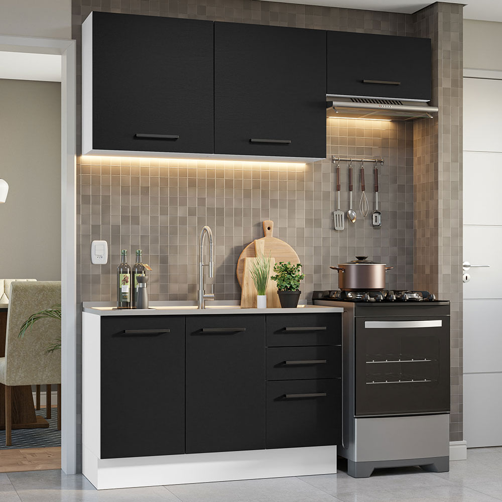 Armário de  Cozinha Compacta 180cm Branco/Preto Agata Madesa 09 - Branco/Preto
