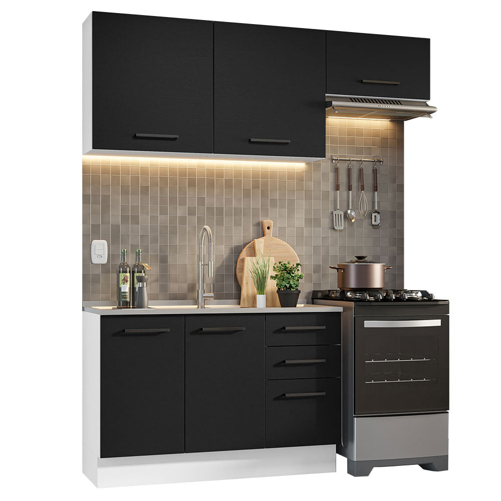 Armário de  Cozinha Compacta 180cm Branco/Preto Agata Madesa 09 - Branco/Preto