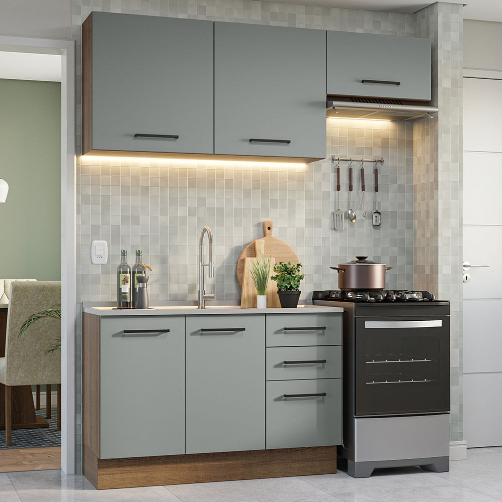 Armário de  Cozinha Compacta 180cm Rustic/Cinza Agata Madesa 09 - Rustic/Cinza