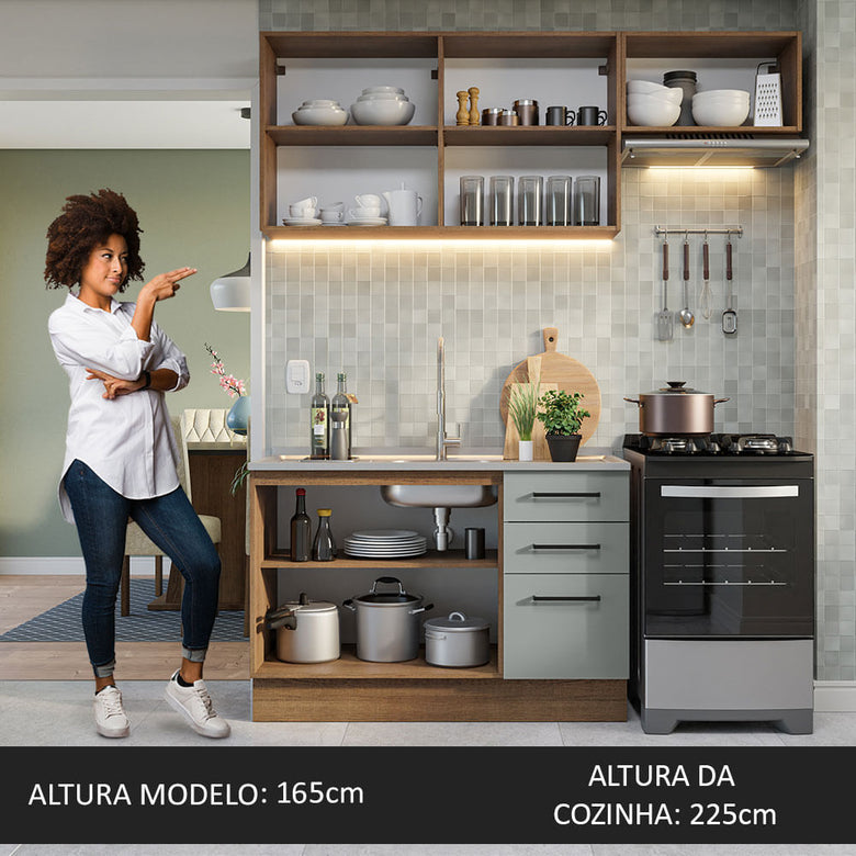 Armário de  Cozinha Compacta 180cm Rustic/Cinza Agata Madesa 09