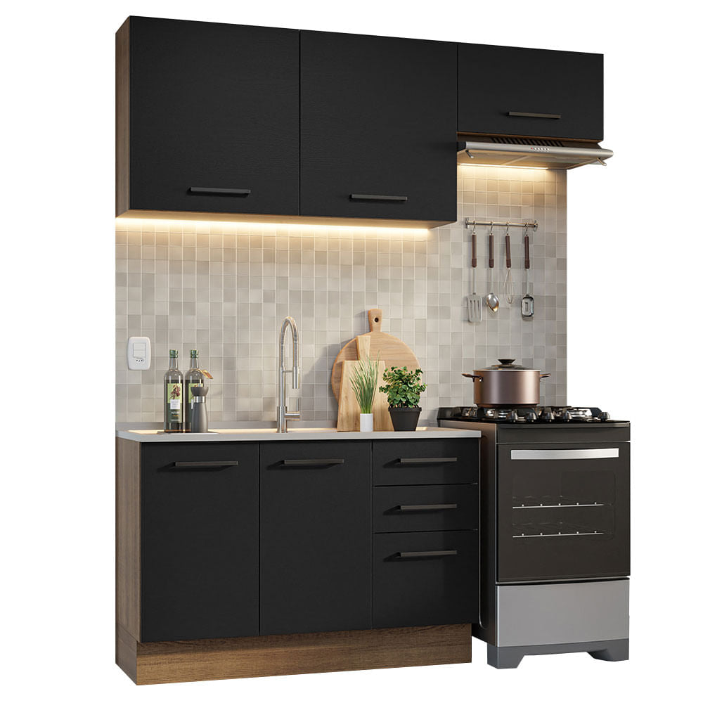 Armário de  Cozinha Compacta 180cm Rustic/Preto Agata Madesa 09 - Rustic/Preto
