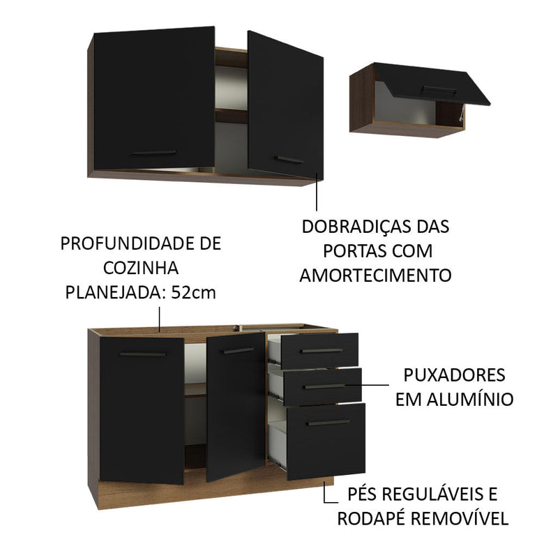 Armário de  Cozinha Compacta 180cm Rustic/Preto Agata Madesa 09