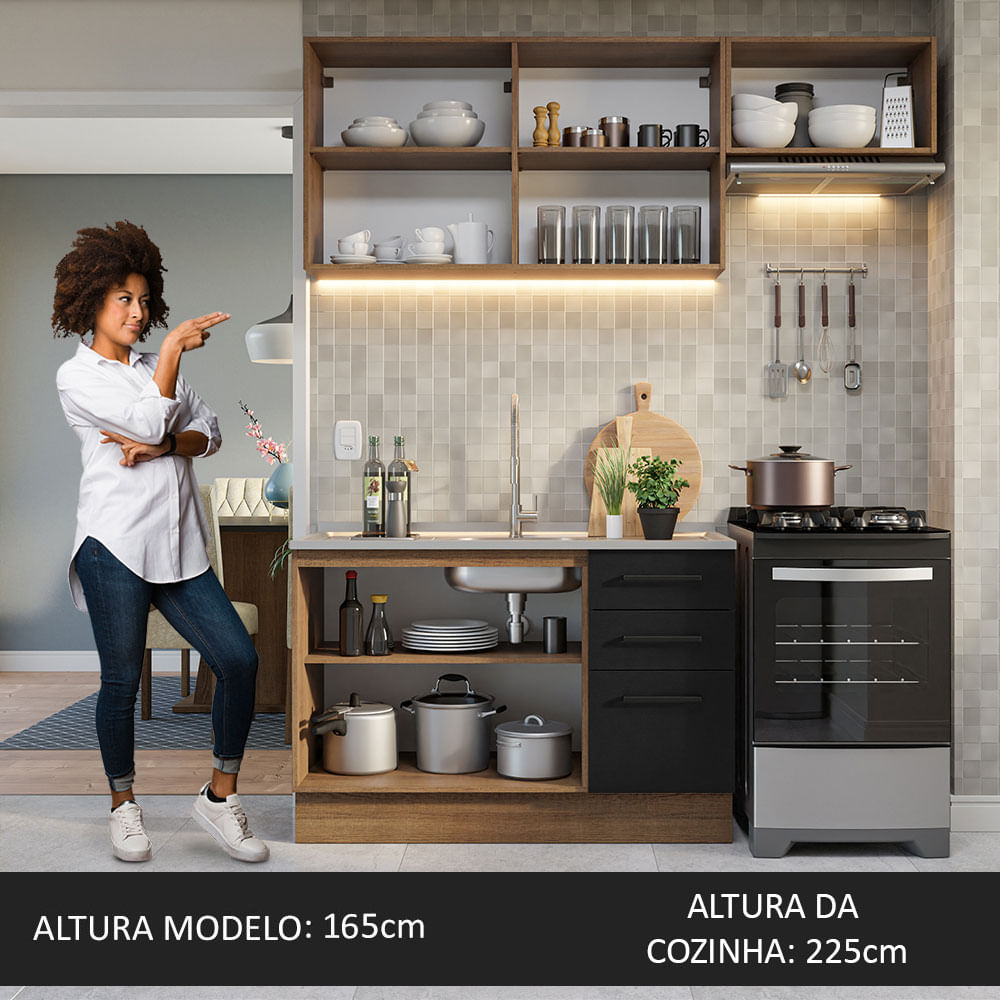 Armário de  Cozinha Compacta 180cm Rustic/Preto Agata Madesa 09