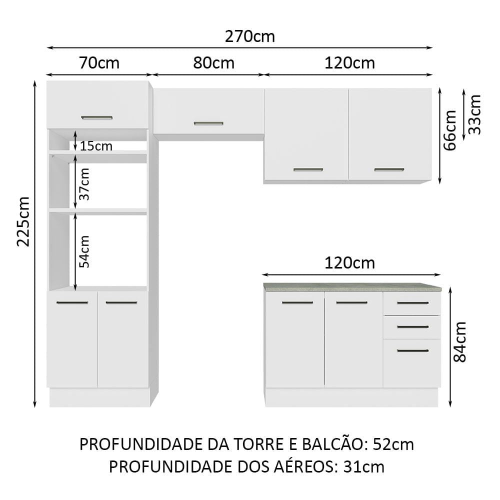 Armário de  Cozinha Completa 270cm Branco Agata Madesa 07