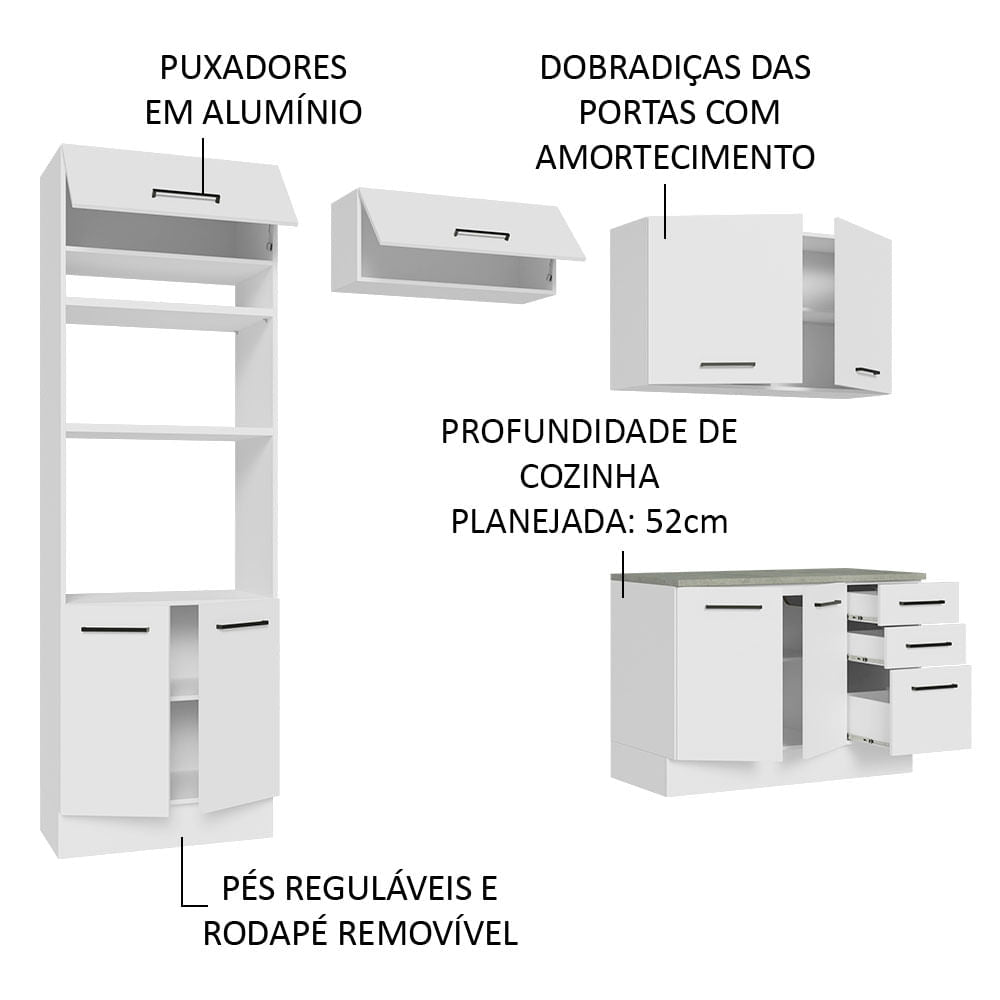 Armário de  Cozinha Completa 270cm Branco Agata Madesa 07