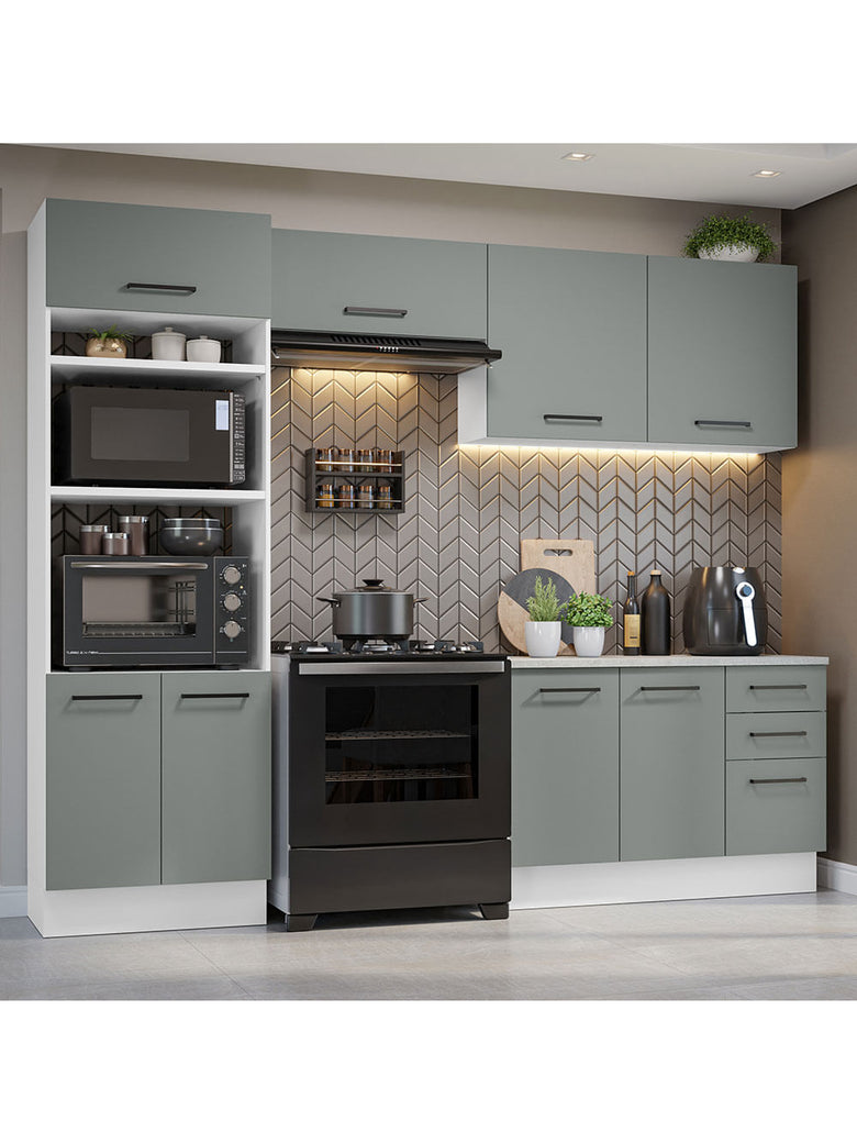 Armário de  Cozinha Completa 270cm Branco/Cinza Agata Madesa 07
