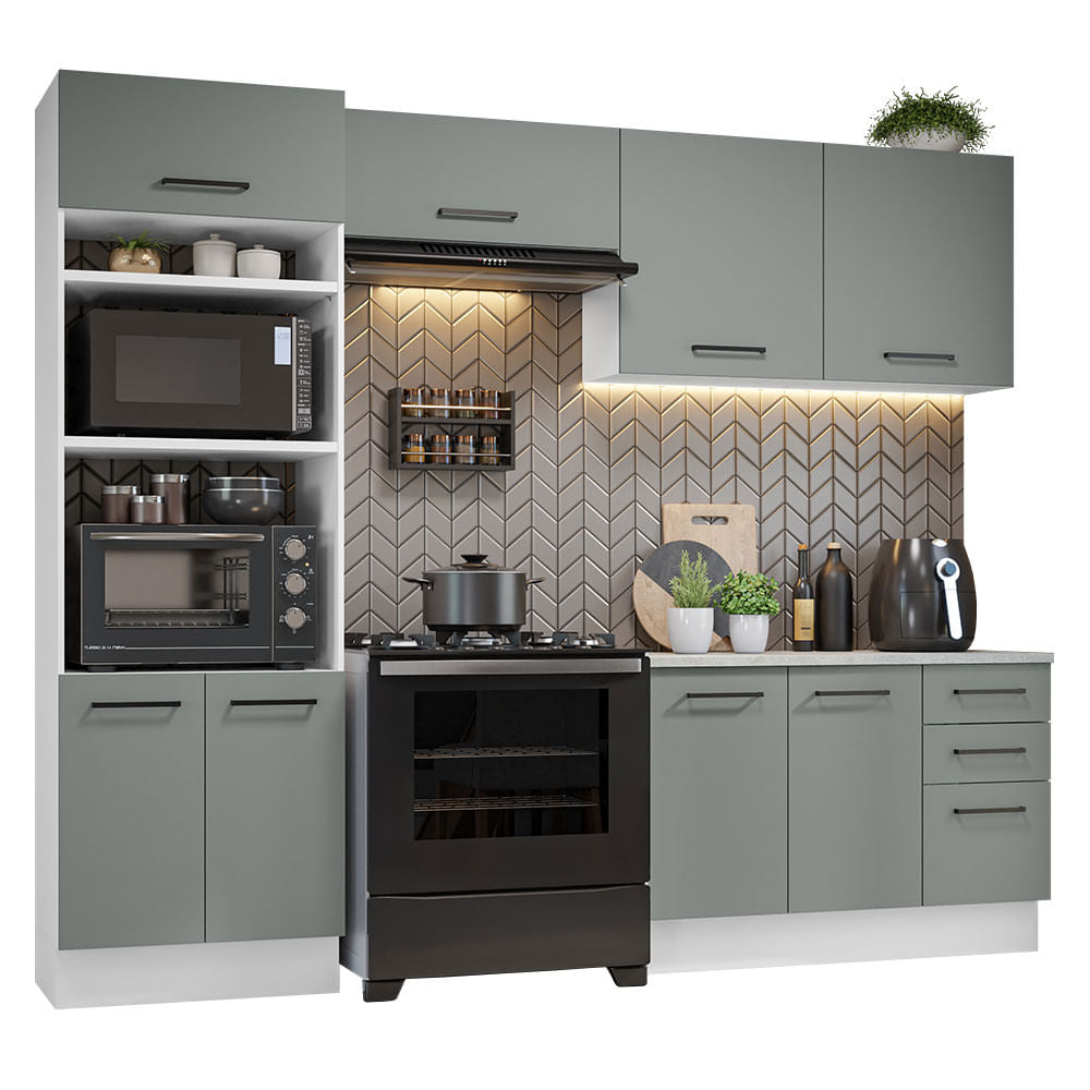 Armário de  Cozinha Completa 270cm Branco/Cinza Agata Madesa 07 - Branco/Cinza