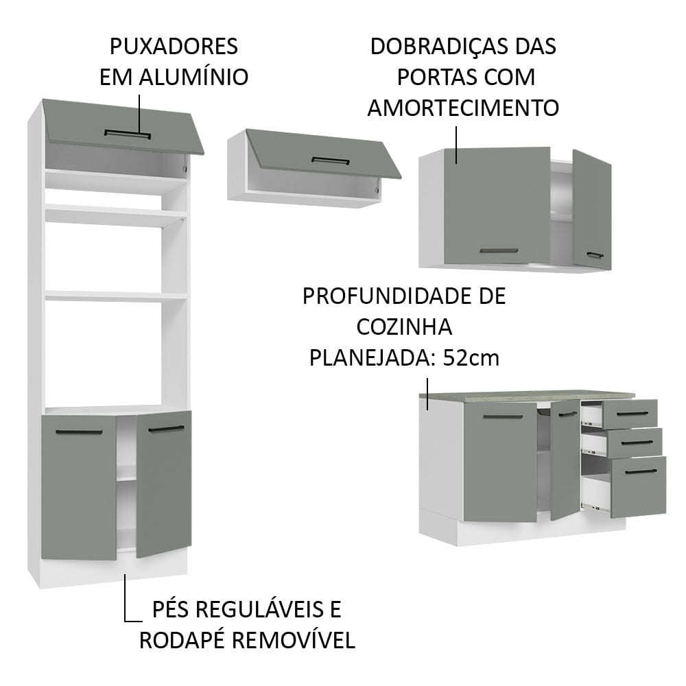 Armário de  Cozinha Completa 270cm Branco/Cinza Agata Madesa 07
