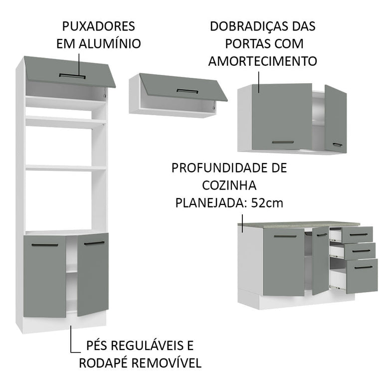 Armário de  Cozinha Completa 270cm Branco/Cinza Agata Madesa 07