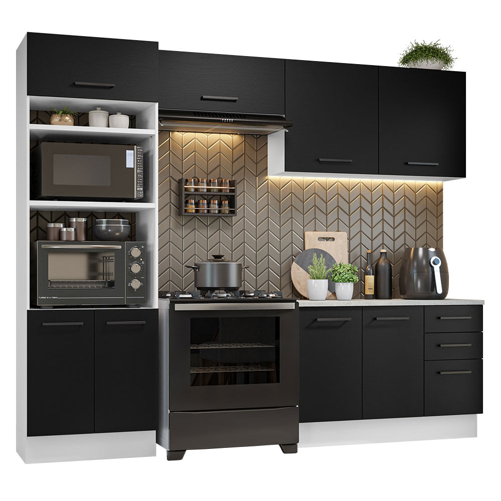 Armário de  Cozinha Completa 270cm Branco/Preto Agata Madesa 07 - Branco/Preto
