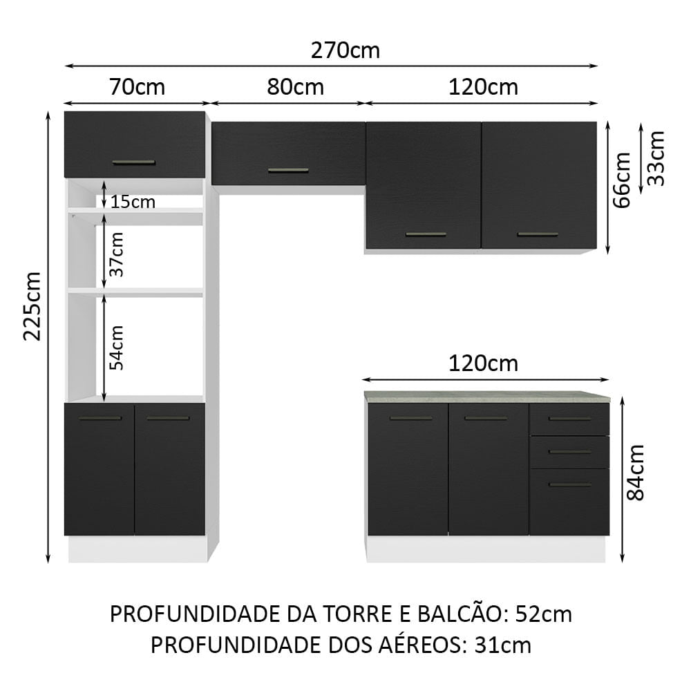 Armário de  Cozinha Completa 270cm Branco/Preto Agata Madesa 07