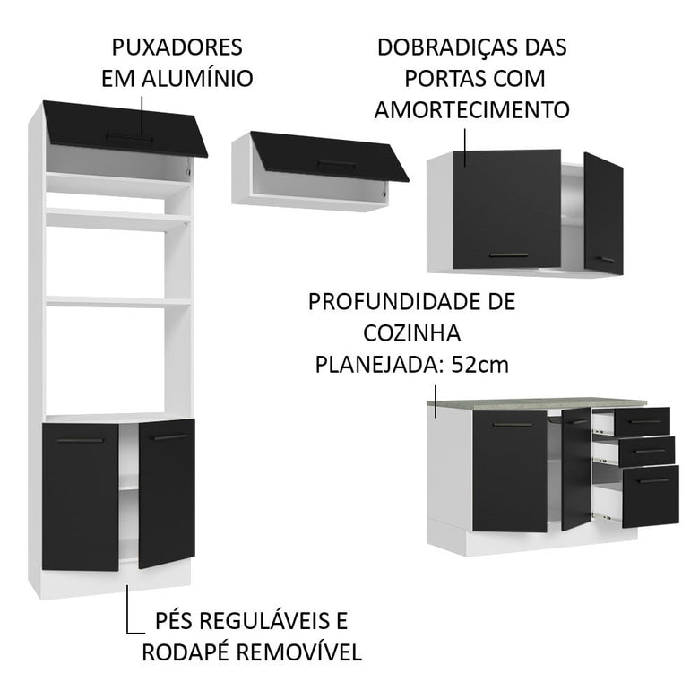 Armário de  Cozinha Completa 270cm Branco/Preto Agata Madesa 07