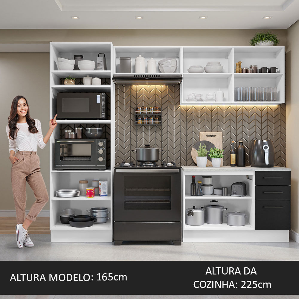 Armário de  Cozinha Completa 270cm Branco/Preto Agata Madesa 07