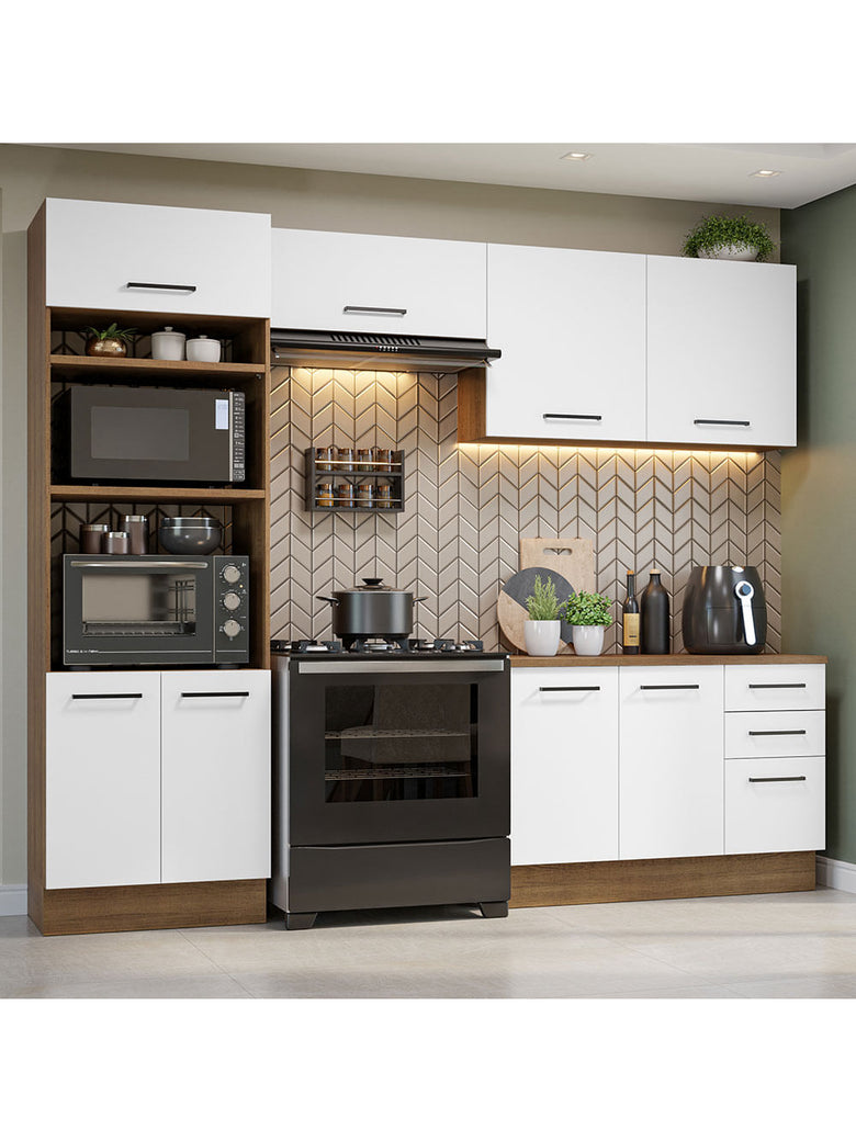 Armário de  Cozinha Completa 270cm Rustic/Branco Agata Madesa 07