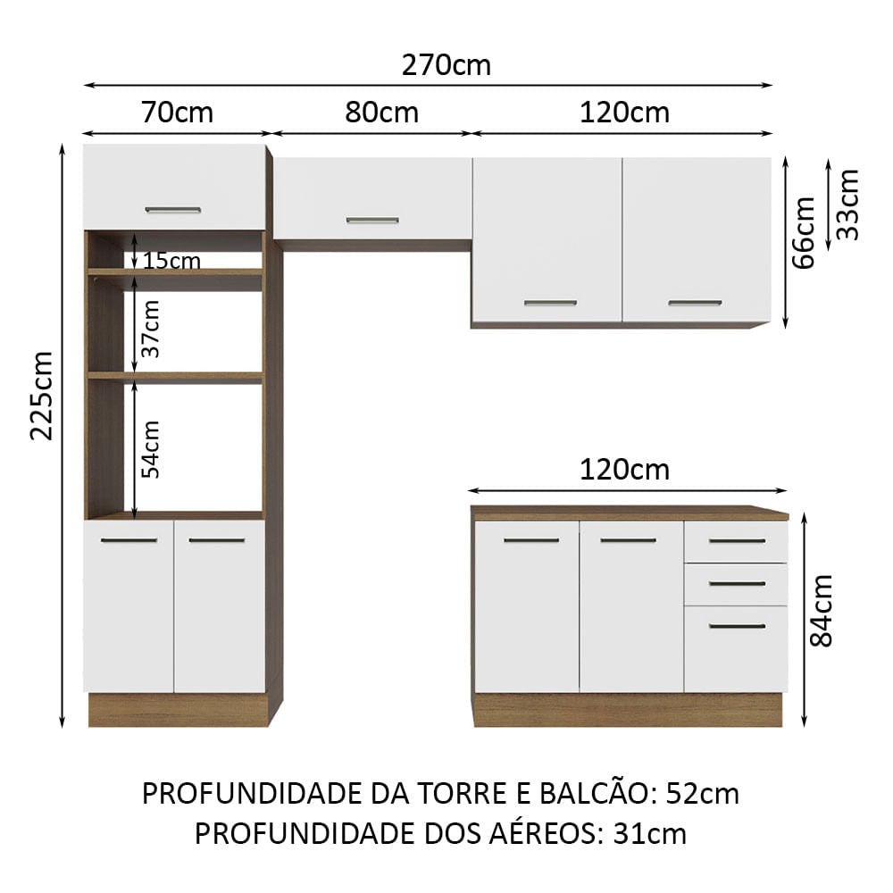 Armário de  Cozinha Completa 270cm Rustic/Branco Agata Madesa 07
