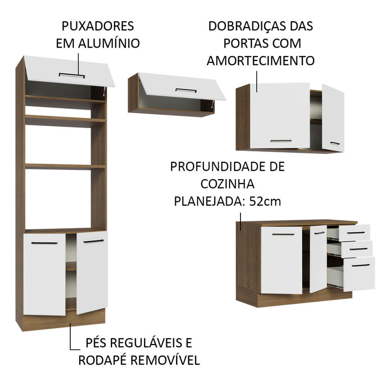 Armário de  Cozinha Completa 270cm Rustic/Branco Agata Madesa 07