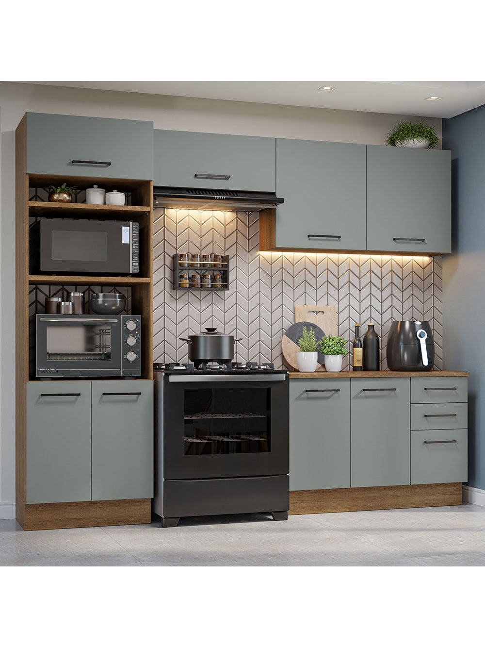 Armário de  Cozinha Completa 270cm Rustic/Cinza Agata Madesa 07 - Rustic/Cinza