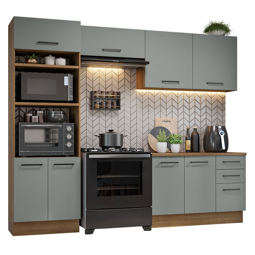 Armário de  Cozinha Completa 270cm Rustic/Cinza Agata Madesa 07 - Rustic/Cinza