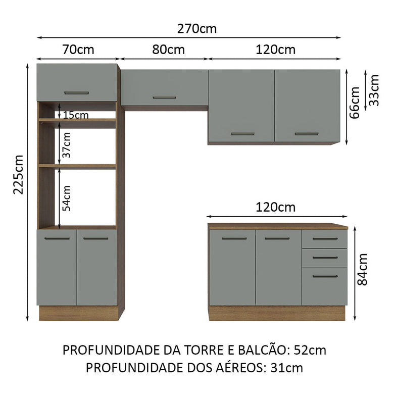 Armário de  Cozinha Completa 270cm Rustic/Cinza Agata Madesa 07
