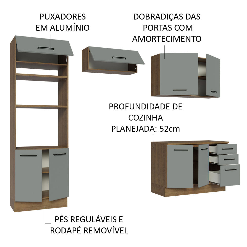 Armário de  Cozinha Completa 270cm Rustic/Cinza Agata Madesa 07