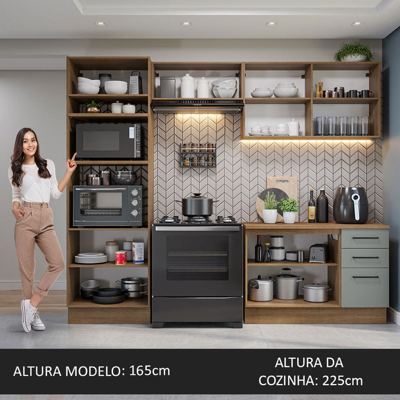 Armário de  Cozinha Completa 270cm Rustic/Cinza Agata Madesa 07