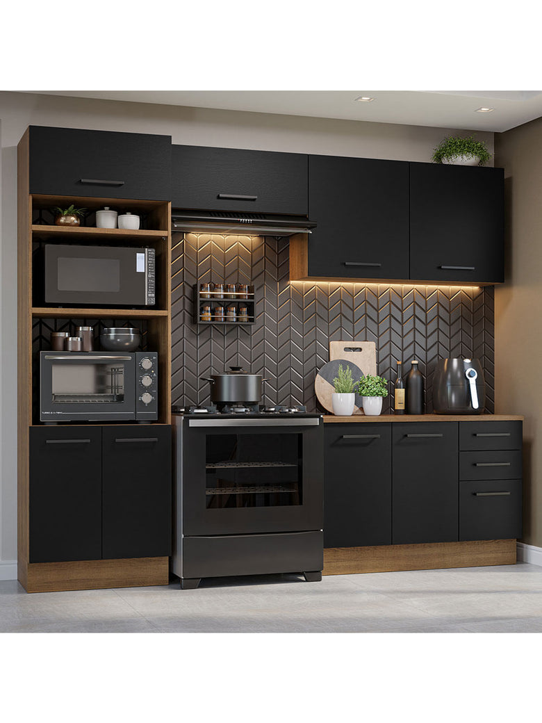Armário de  Cozinha Completa 270cm Rustic/Preto Agata Madesa 07