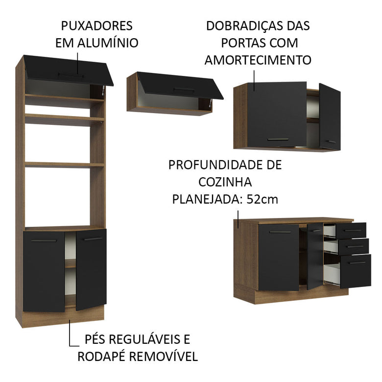 Armário de  Cozinha Completa 270cm Rustic/Preto Agata Madesa 07