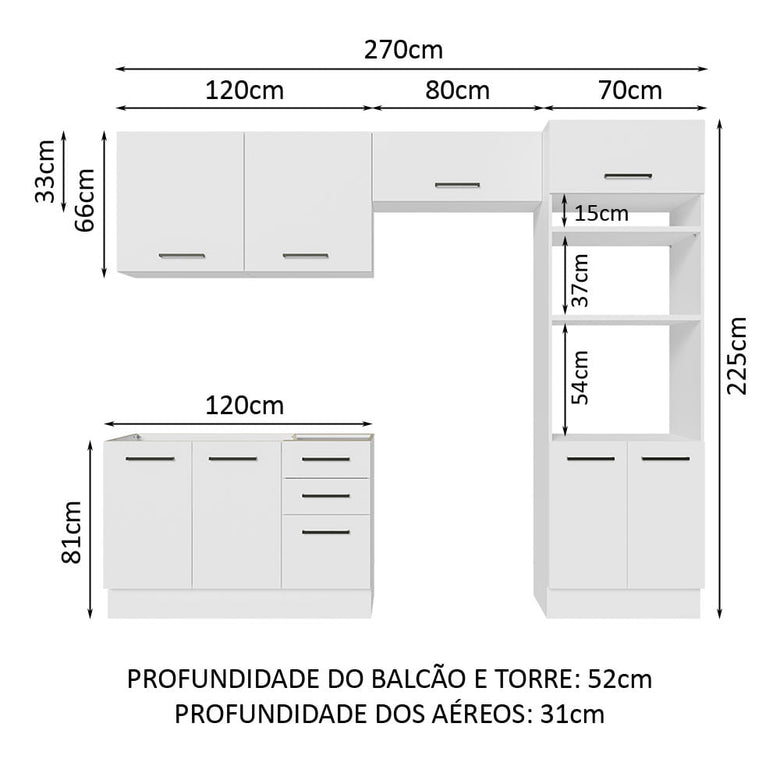 Armário de  Cozinha Completa 270cm Branco Agata Madesa 08
