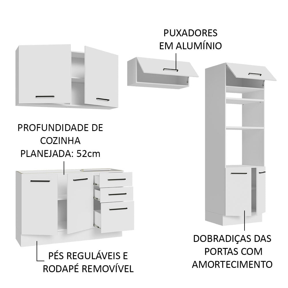 Armário de  Cozinha Completa 270cm Branco Agata Madesa 08