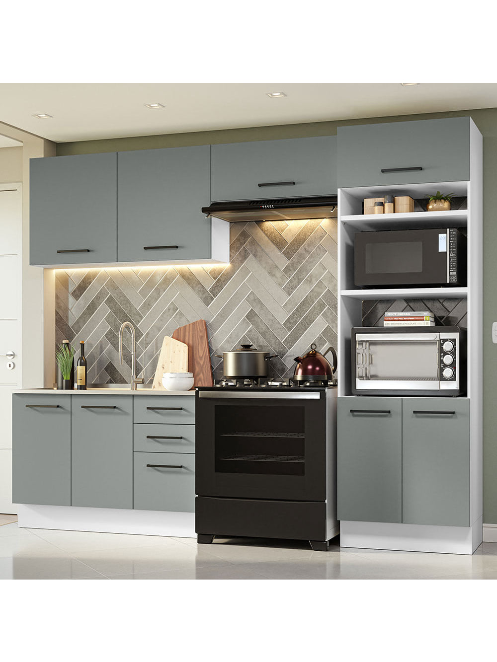 Armário de  Cozinha Completa 270cm Branco/Cinza Agata Madesa 08 - Branco/Cinza