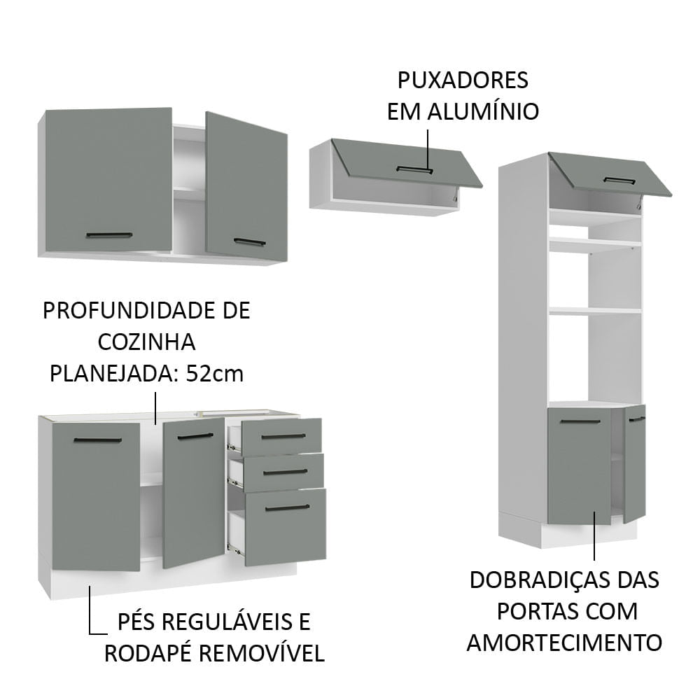 Armário de  Cozinha Completa 270cm Branco/Cinza Agata Madesa 08