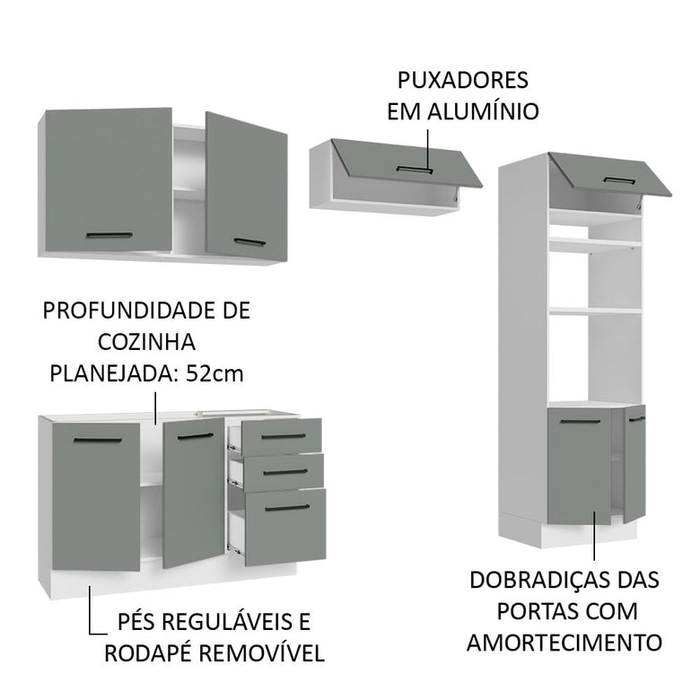 Armário de  Cozinha Completa 270cm Branco/Cinza Agata Madesa 08