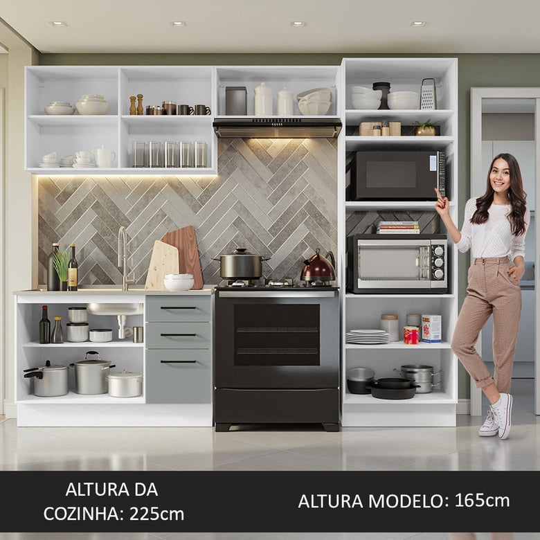 Armário de  Cozinha Completa 270cm Branco/Cinza Agata Madesa 08