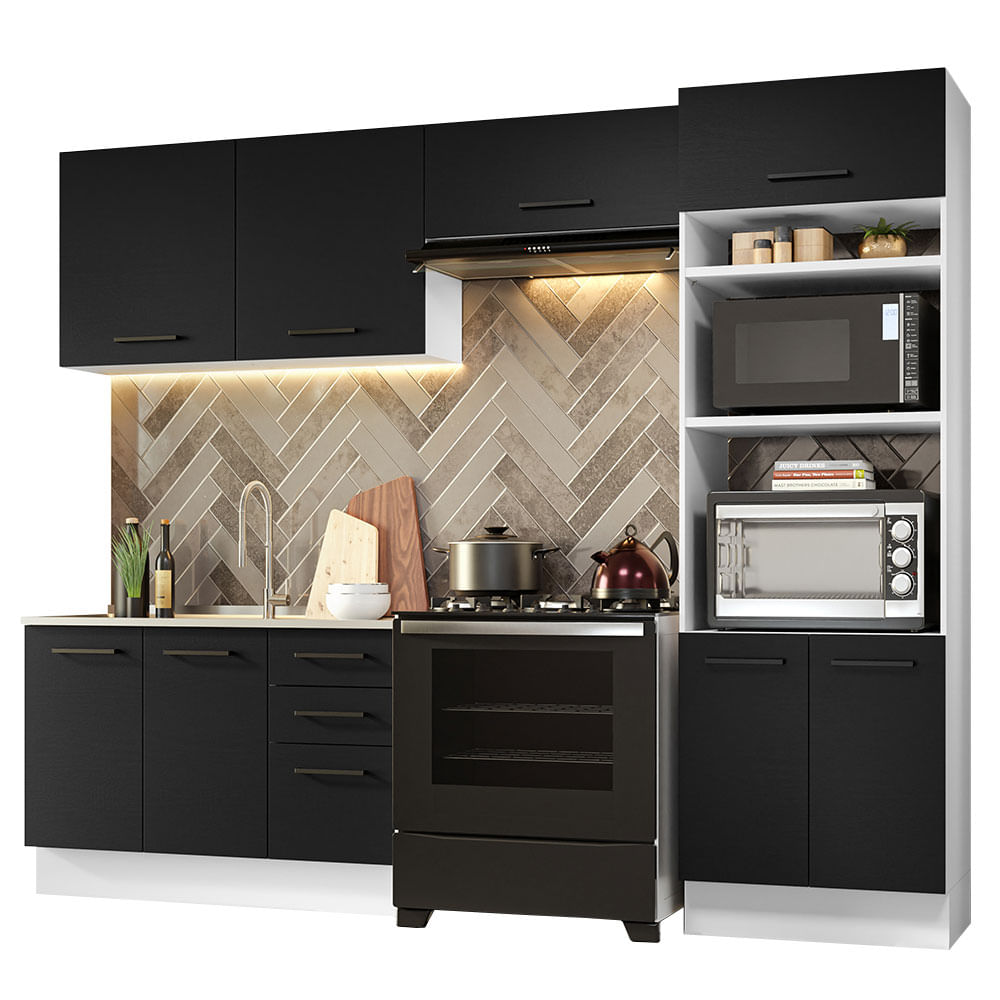 Armário de  Cozinha Completa 270cm Branco/Preto Agata Madesa 08 - Branco/Preto