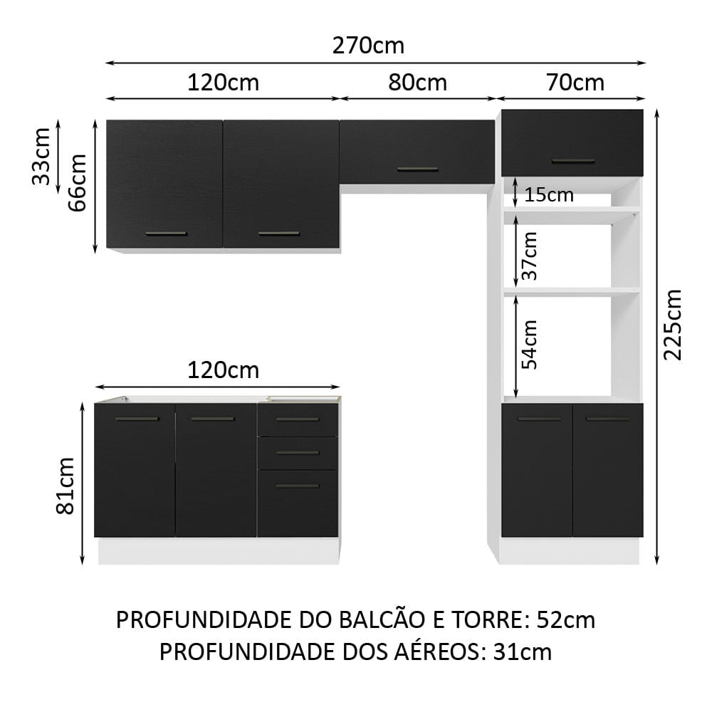 Armário de  Cozinha Completa 270cm Branco/Preto Agata Madesa 08