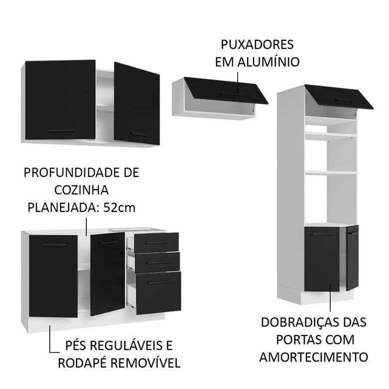Armário de  Cozinha Completa 270cm Branco/Preto Agata Madesa 08
