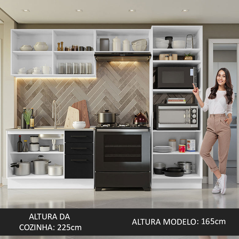 Armário de  Cozinha Completa 270cm Branco/Preto Agata Madesa 08